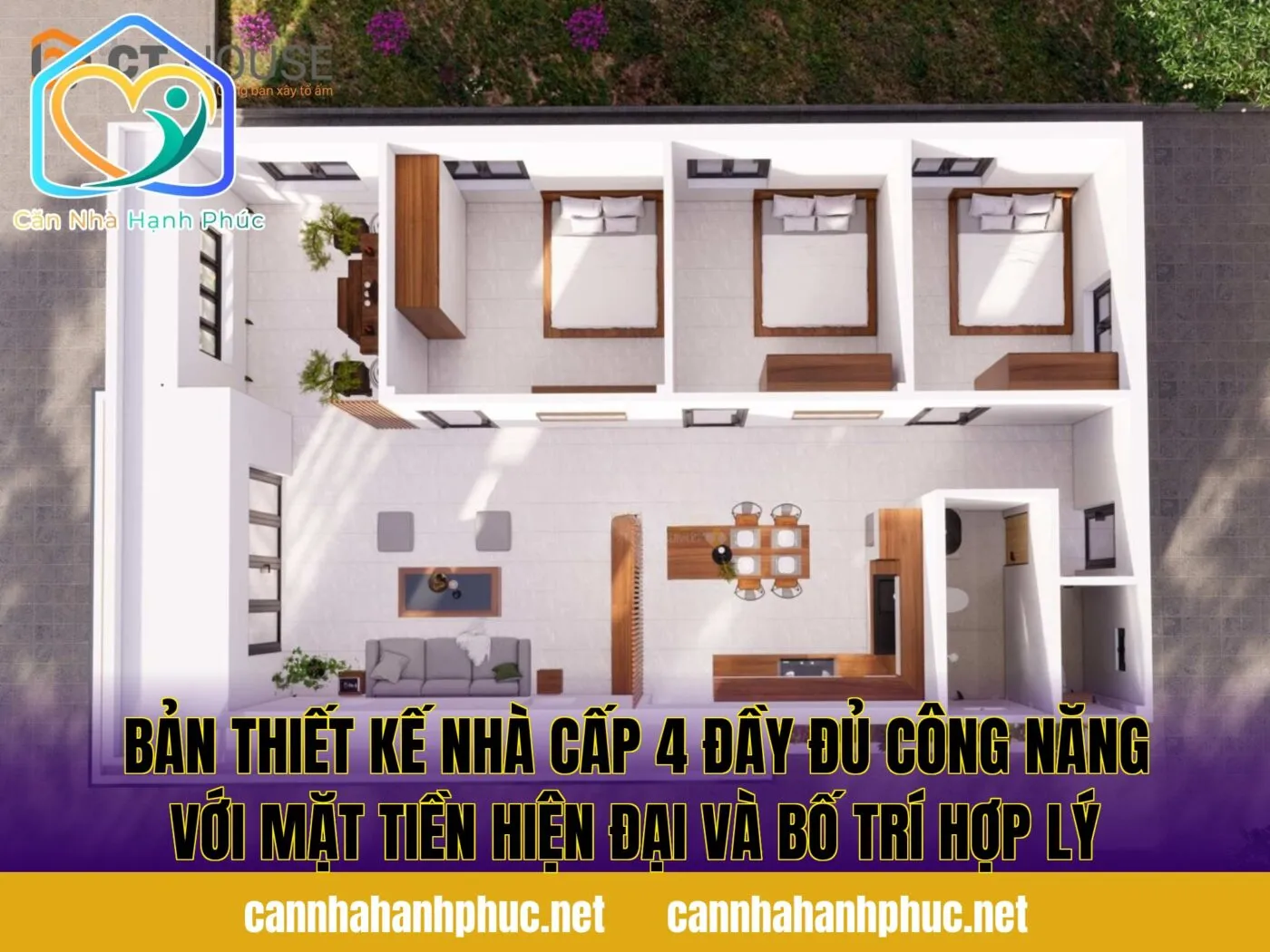 bản thiết kế nhà cấp 4 đầy đủ công năng với mặt tiền hiện đại và bố trí hợp lý