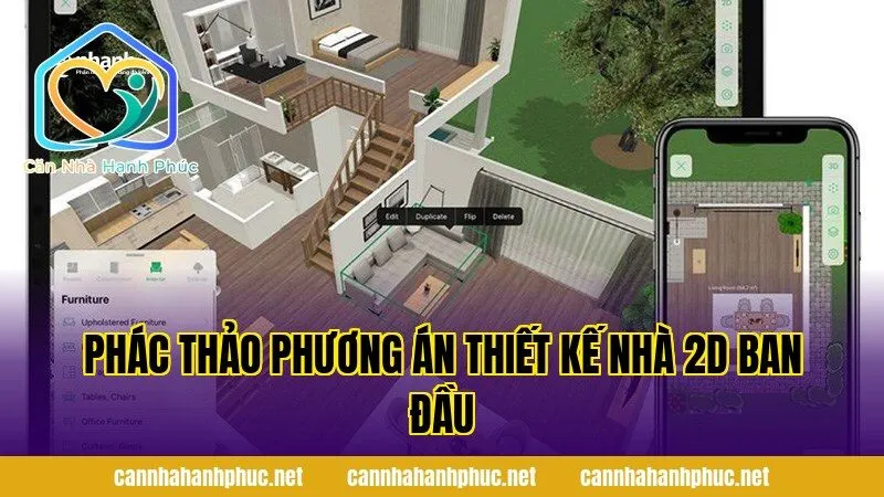 Phác thảo phương án thiết kế nhà 2D ban đầu
