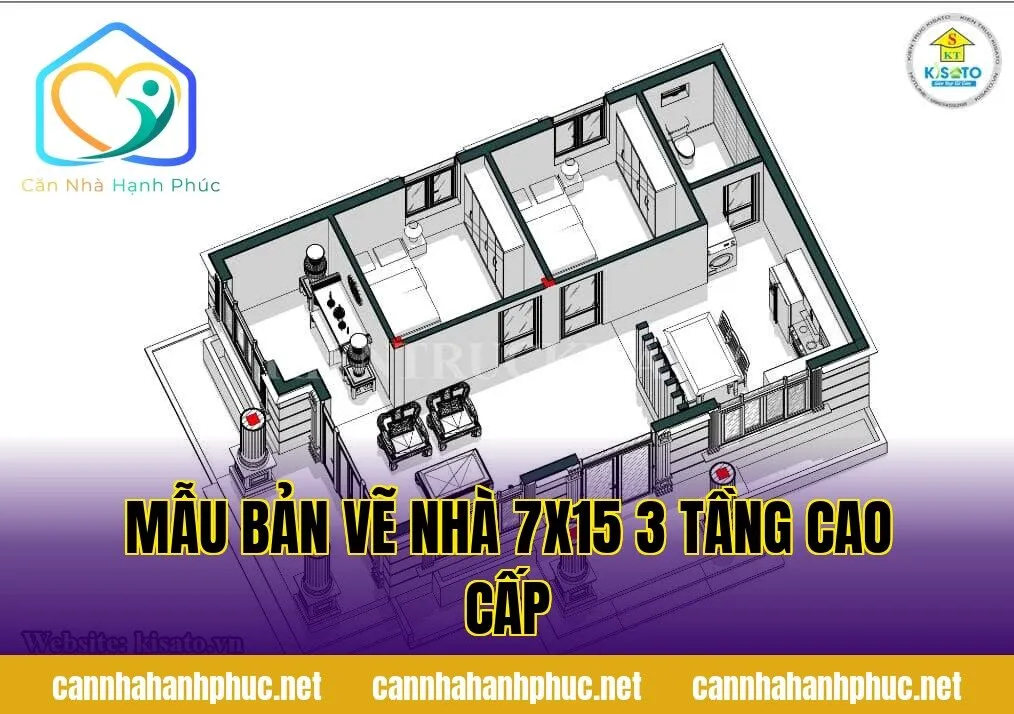 Mẫu bản vẽ nhà 7x15 3 tầng cao cấp