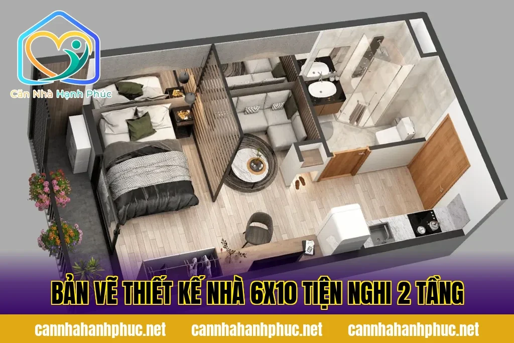 Bản vẽ thiết kế nhà 6x10 tiện nghi 2 tầng