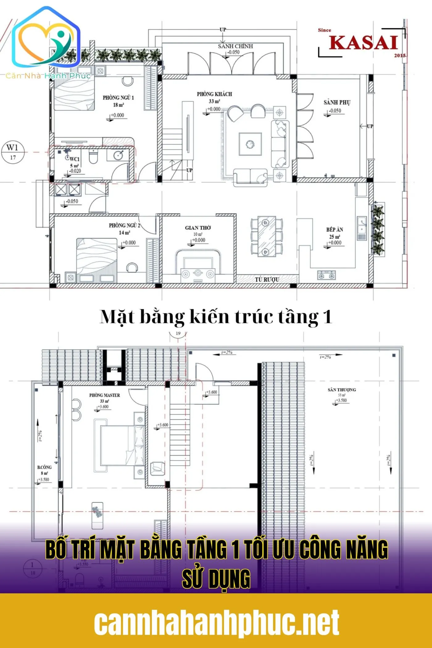 Bố trí mặt bằng tầng 1 tối ưu công năng sử dụng