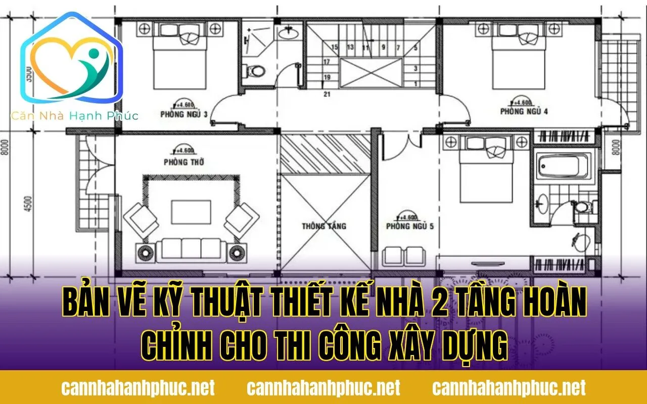 bản vẽ kỹ thuật thiết kế nhà 2 tầng hoàn chỉnh cho thi công xây dựng