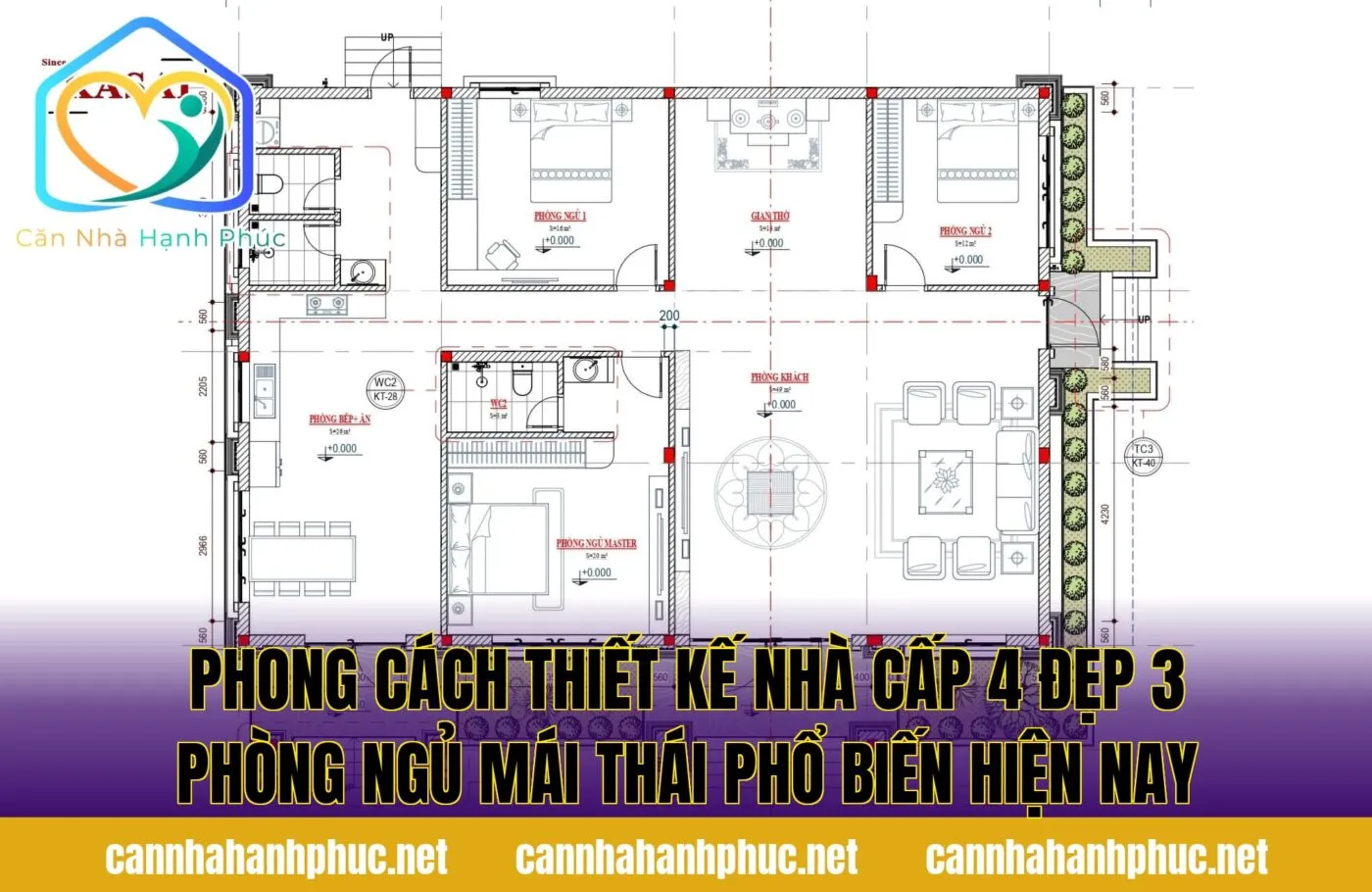 phong cách thiết kế nhà cấp 4 đẹp 3 phòng ngủ mái thái phổ biến hiện nay