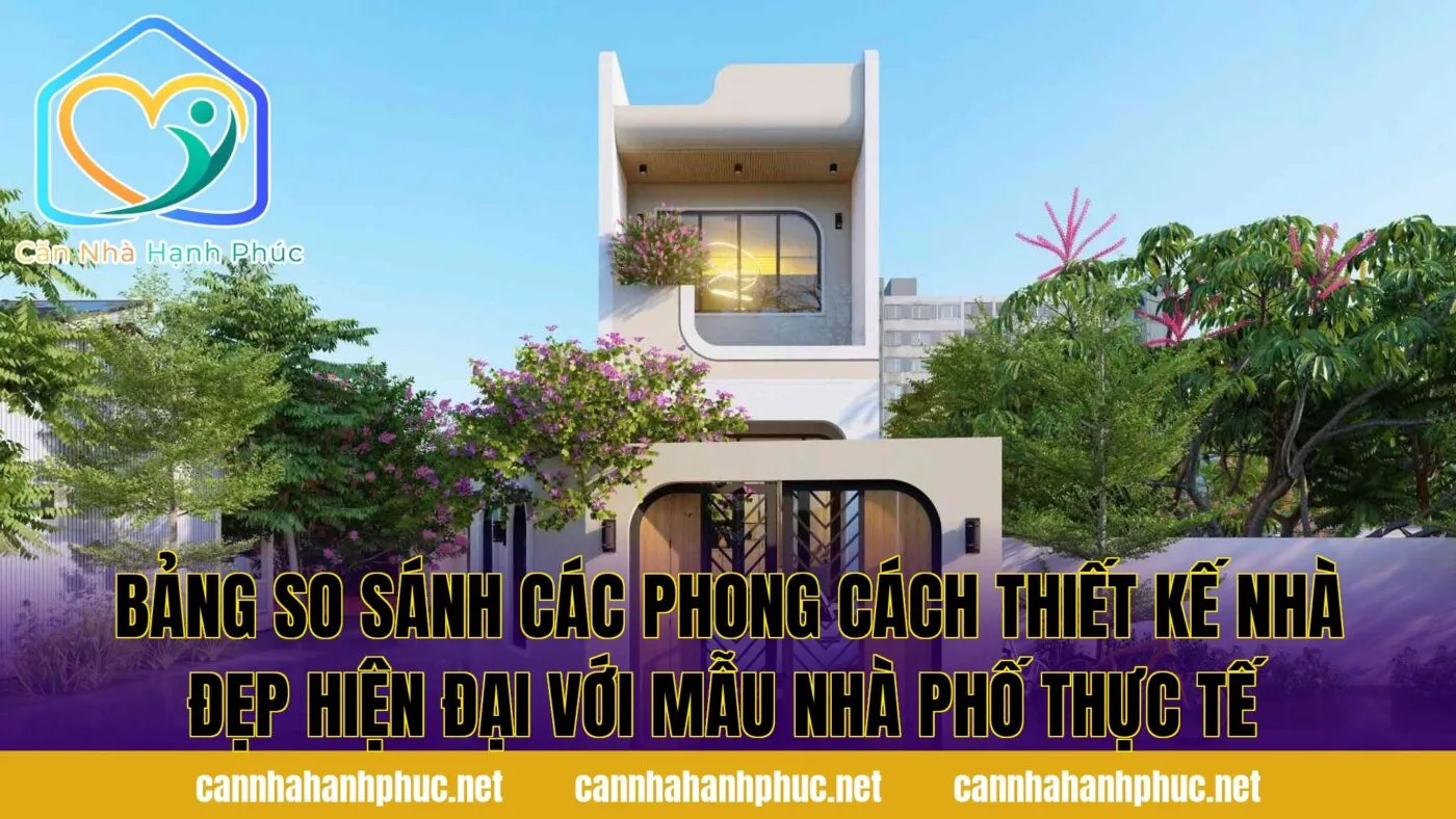 bảng so sánh các phong cách thiết kế nhà đẹp hiện đại với mẫu nhà phố thực tế