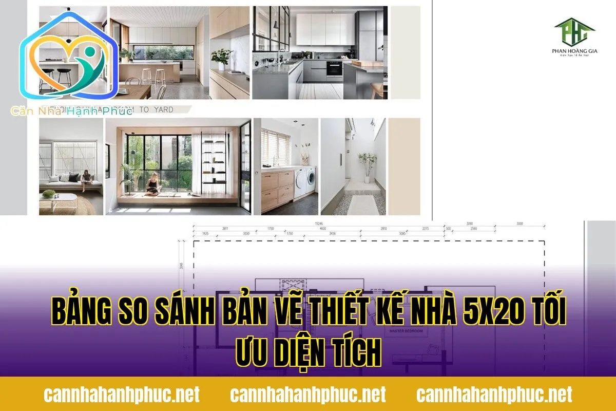 Bảng so sánh bản vẽ thiết kế nhà 5x20 tối ưu diện tích